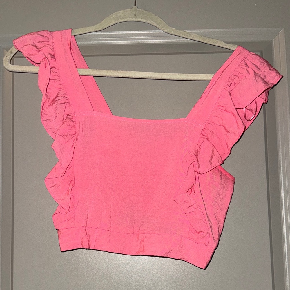 FAVLUX Bright Pink Ruffle Crop Top